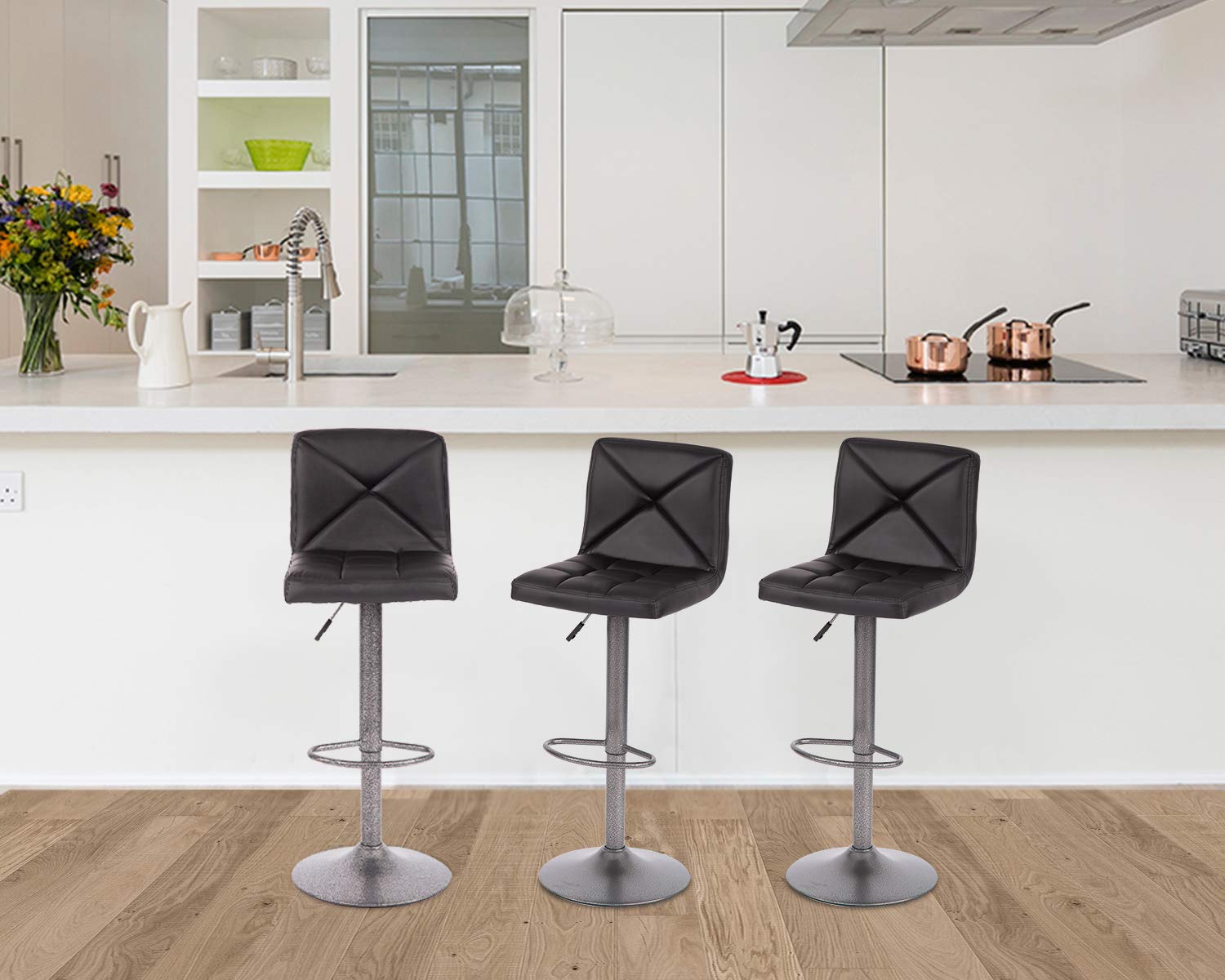 Counter Modern Swivel Barstool with Back Height Adjustable Square Seat