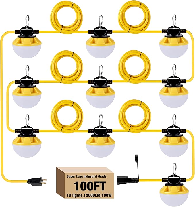 100FT Construction String Lights, IP65 Waterproof ETL Certified LED String