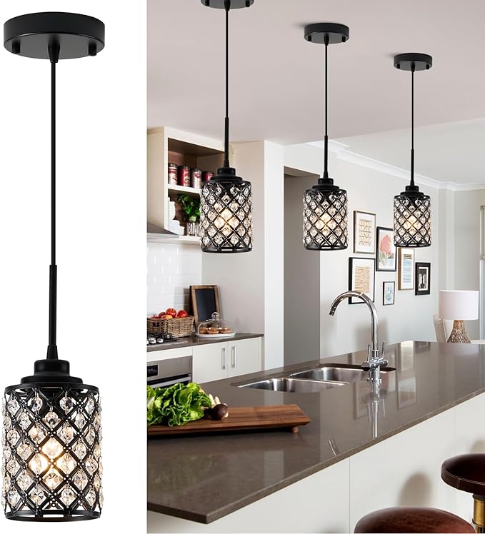 Kitchen Island Lighting,5-Light Dining Room Light Fixture Over Table,Black Linear Chandelier