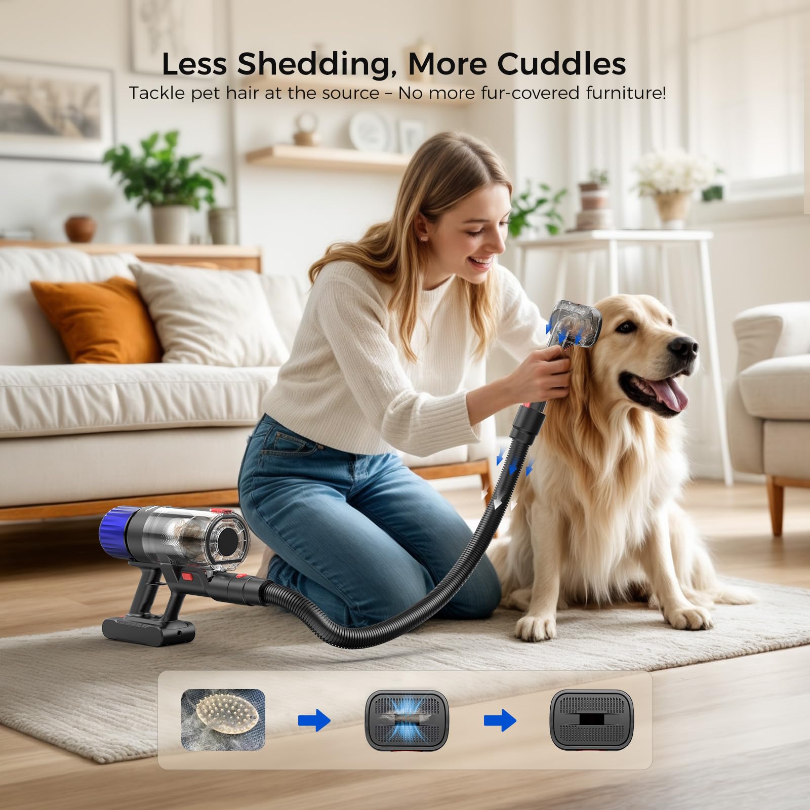 Teendow Cordless Vacuum Cleaner, 500W 50 Minutes Runtime Stick Vacuum for Pet Hair, Powerful Suction, Rechargeable, Lightweight, Handheld Vacuum Versatile for Carpet, Hard Floor (Starry Gray)