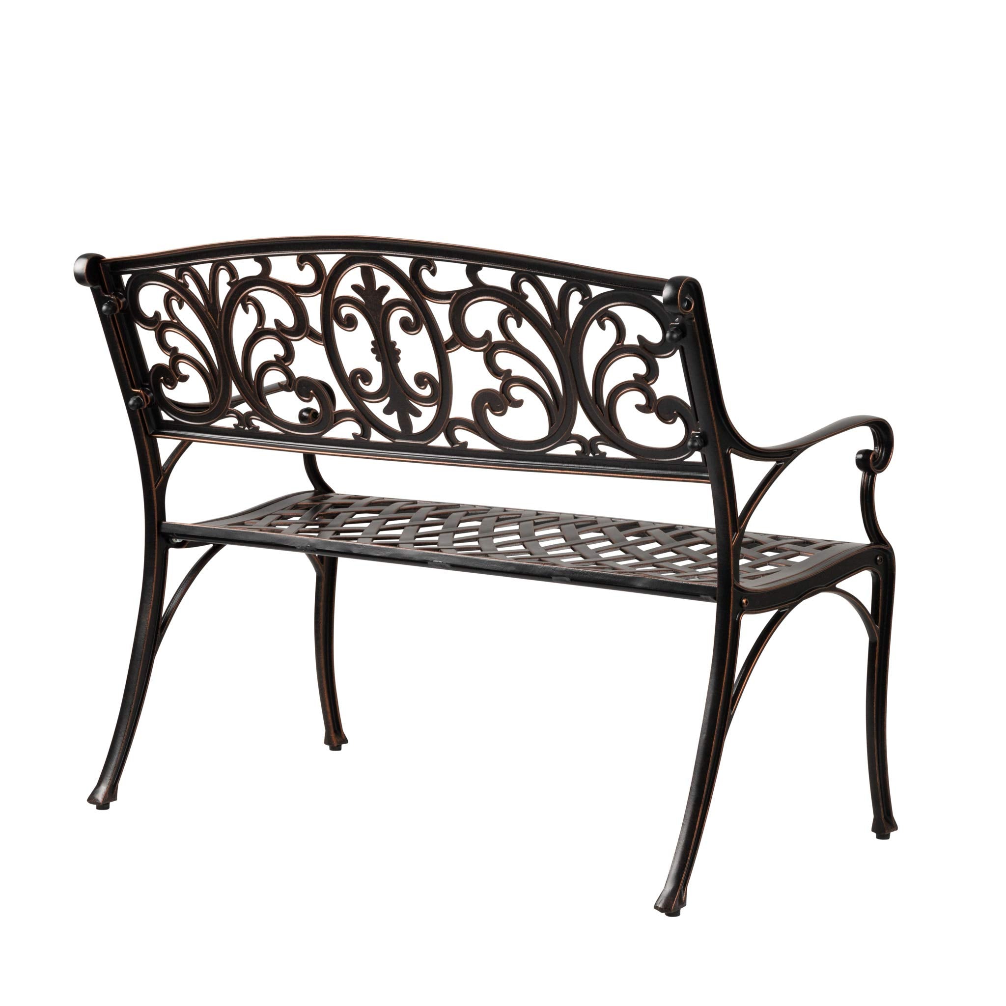 Patio Sense 63284 Decatur Cast Aluminum Patio Bench Heavy Duty Rust Free Metal
