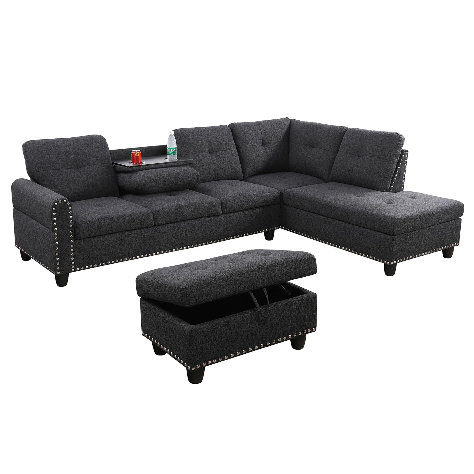 L Shaped Sectional Couches, Modular Sectional Sofa with Ottoman Storage