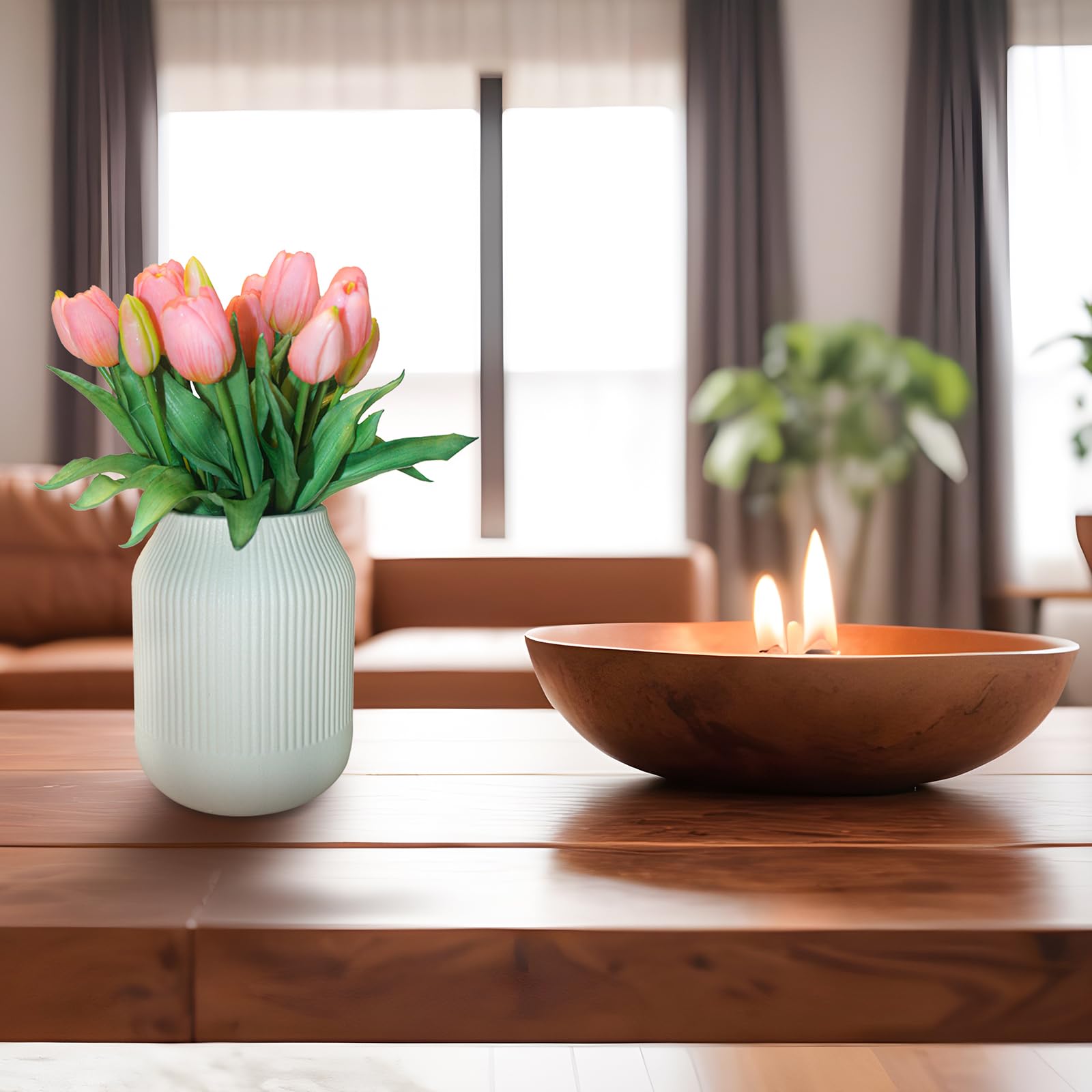 15pcs Artificial Tulips Flowers, Fake Tulips Real Touch, Faux Latex Bouquets