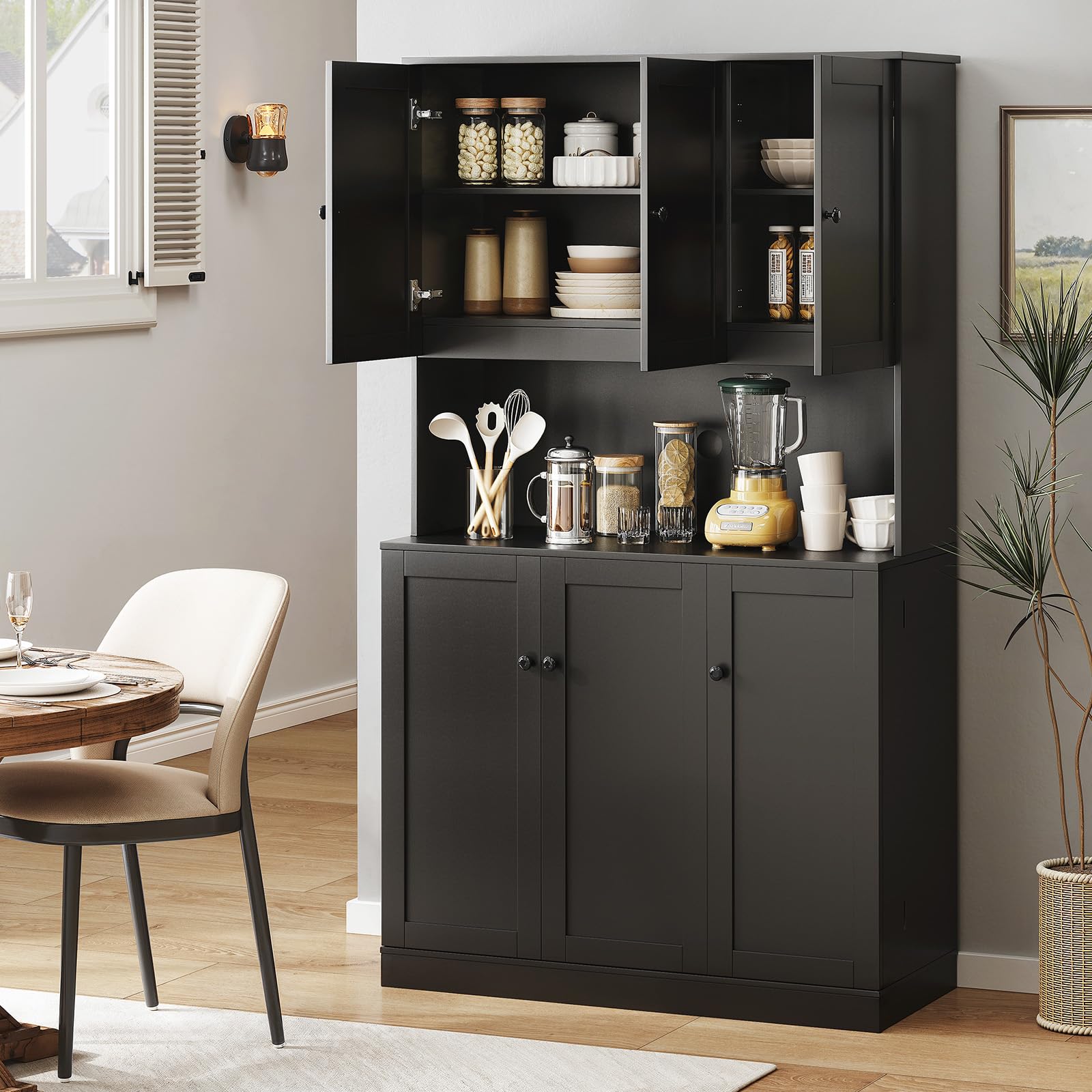 71" Tall Pantry Storage Cabinet with Microwave Stand & Door Shelf