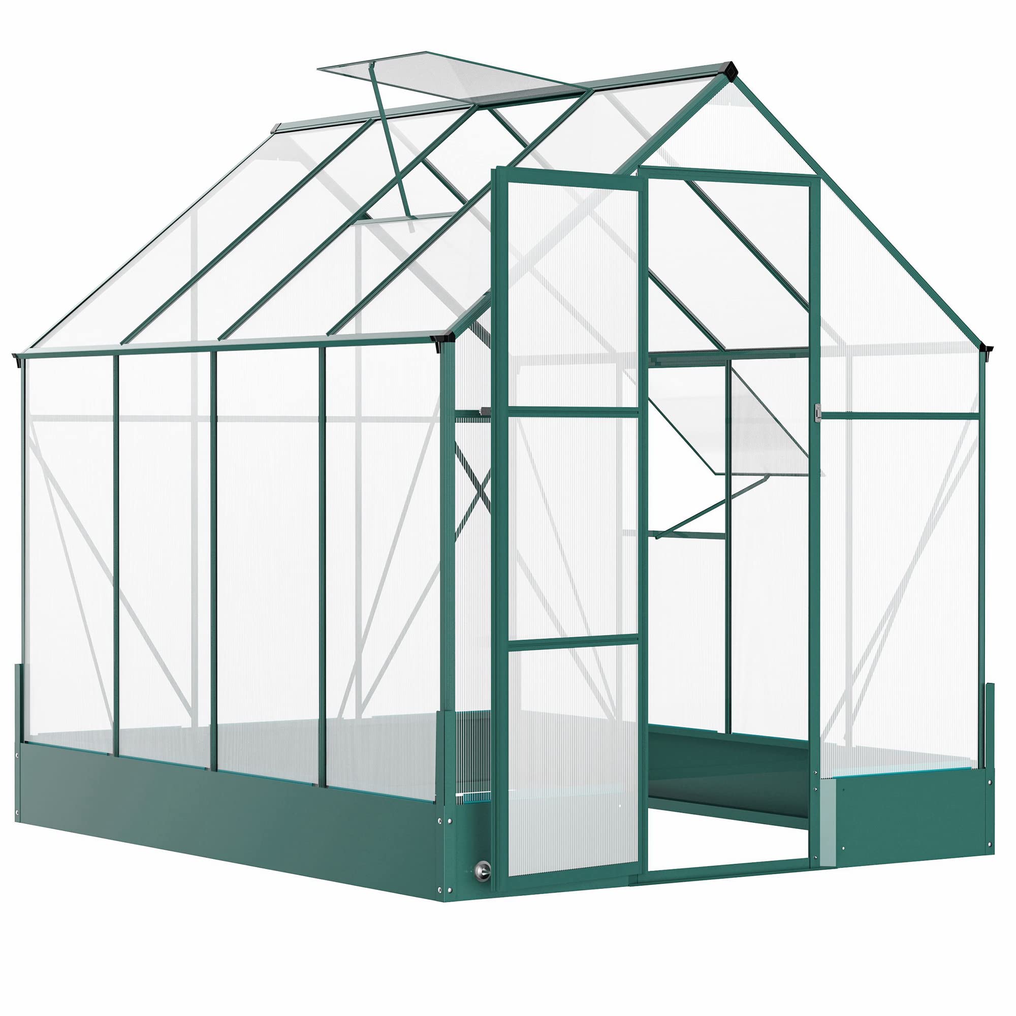 8' x 6' Greenhouse for Outdoors, Polycarbonate Greenhouse with Roof Vent and Rain Gutter