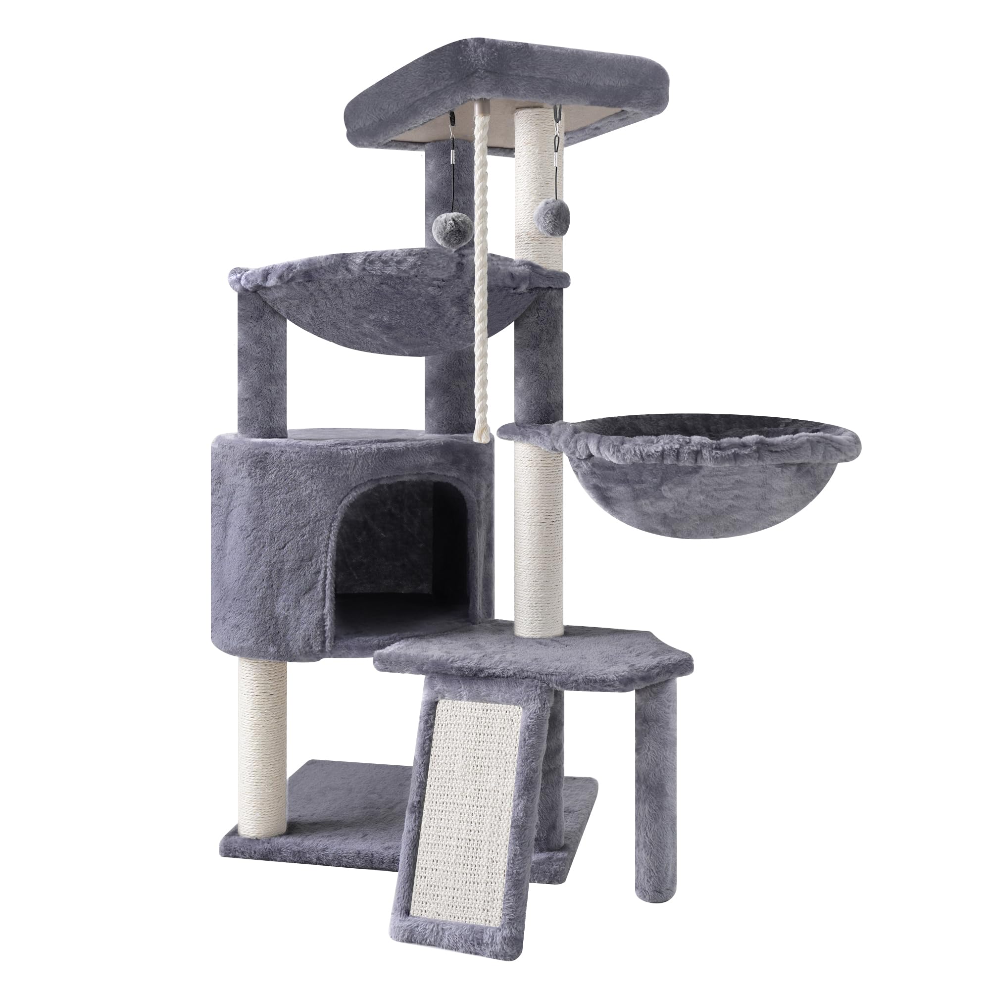 Xin Three Layer Cat Tree with Cat Condo and Two Hammocks,Grey