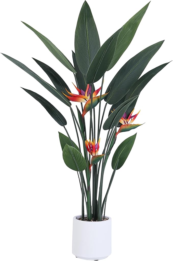 Artificial Bird of Paradise Plant 5 Ft Tall Fake Banana Leaf Plant for Indoors and Outdoors