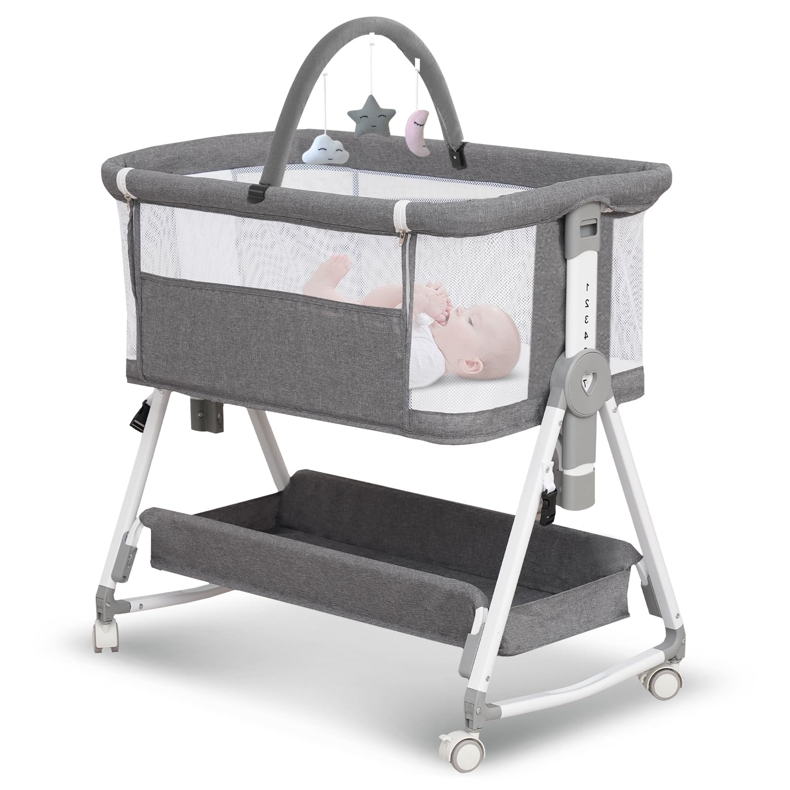 Baby Bassinet,3 in 1 Bedside Bassinet for Baby with Hanging Toys
