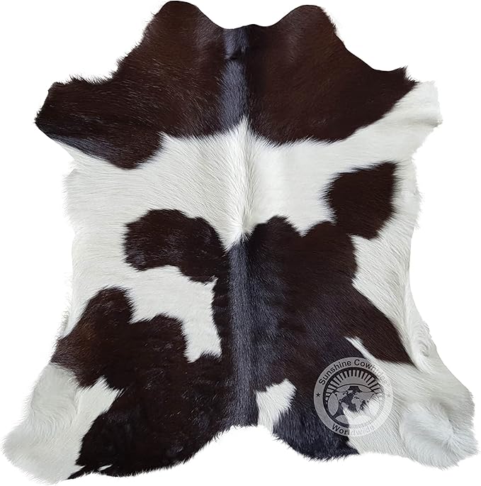 100% Genuine Calf Hide Brown & White Cowhide Rug - Modern Style Calfskin Rug