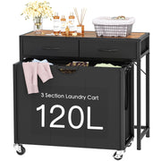 Laundry Sorter, Rolling Laundry Hamper with 3 Section Pull-Out Bags, Laundry Basket