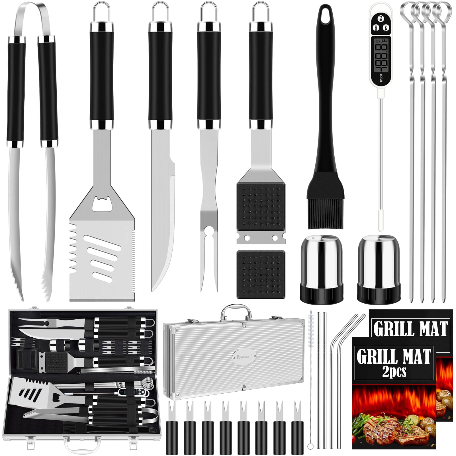 30pcs BBQ Grill Tool Set for Men Dad, Heavy Duty Stainless Steel Grill Utensils Set