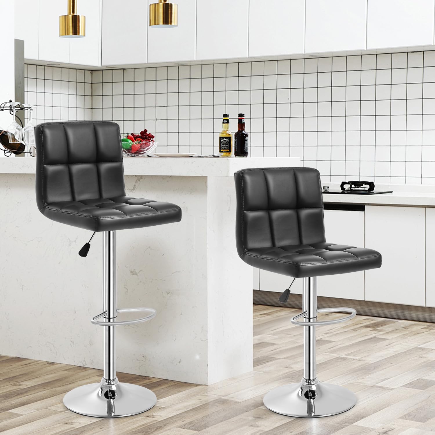Counter Height Swivel Bar Stools PU Leather Padded with Back,Set of 2