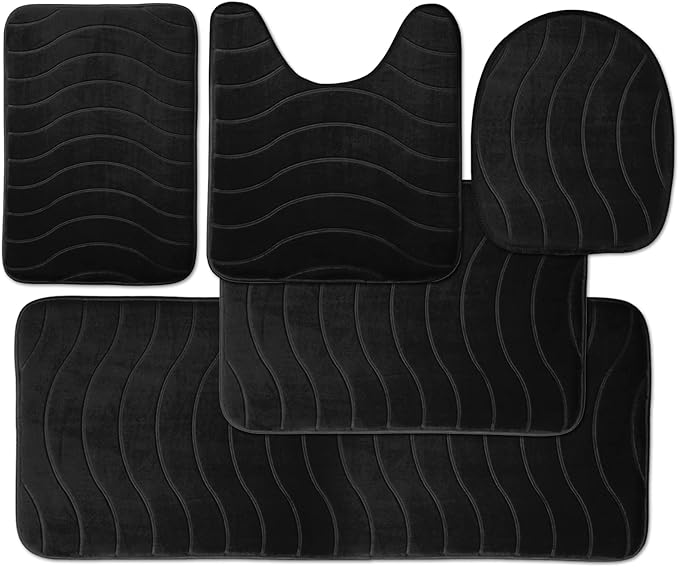 5-Piece Bathroom Rug Set - Memory Foam Bath Mat, Non-Slip, Water Absorbent