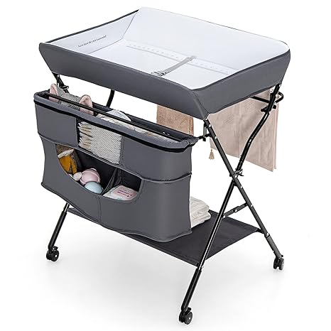 Changing Table, Adjustable Height Portable Diaper Station w/Lockable Wheels
