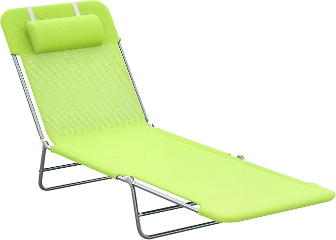 Chaise Lounge Pool Chairs, Outdoor Sun Tanning Chairs with Pillow, Reclining Back