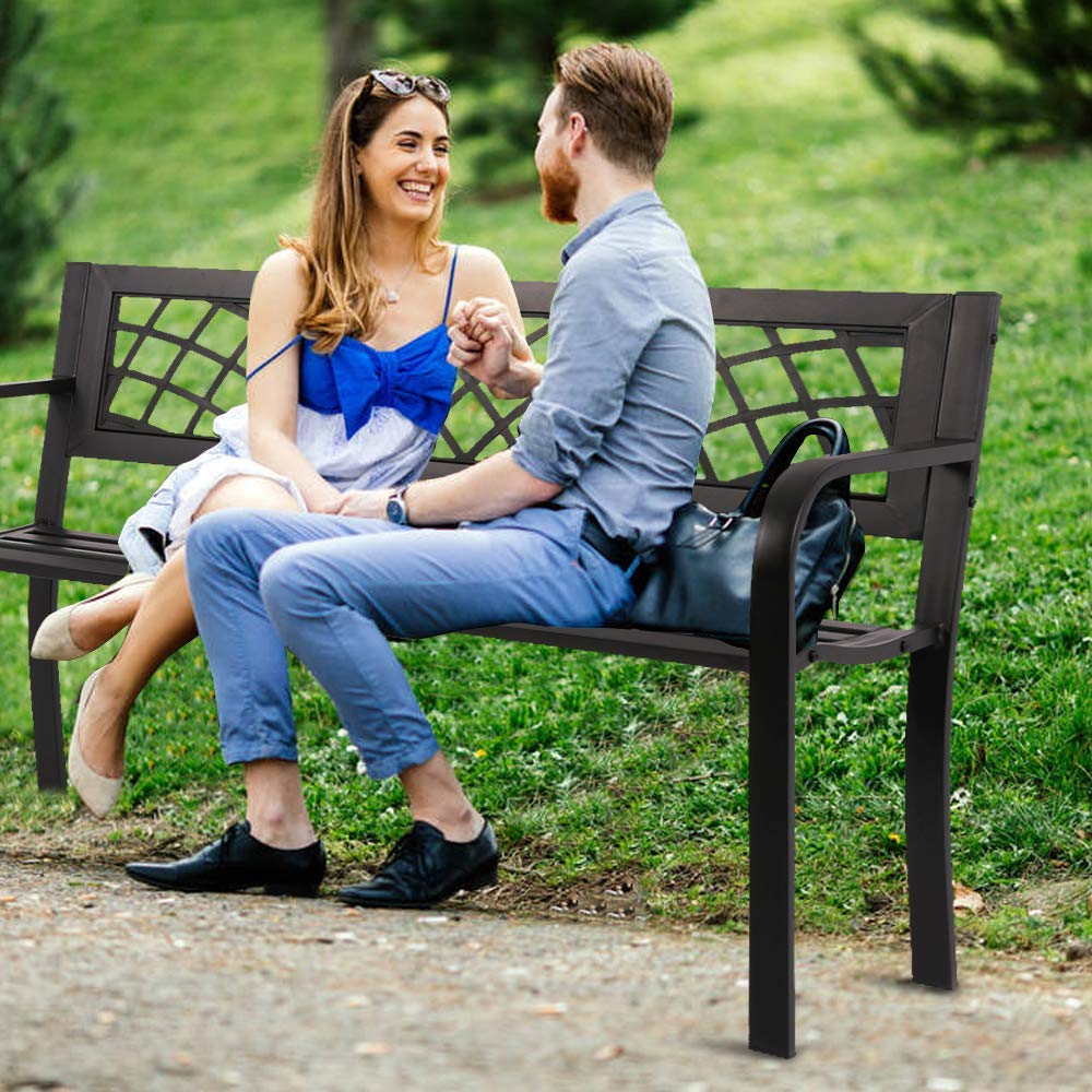 Park Garden Bench Outdoor Metal Benches,400 lbs Cast Iron Steel Frame Chair