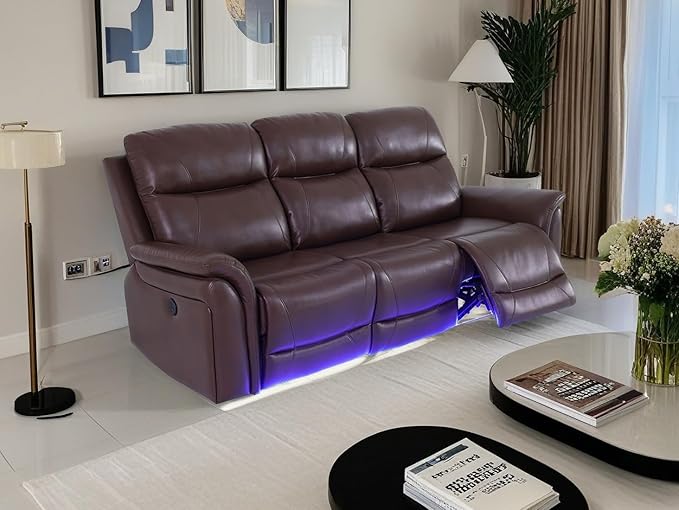 Recliner Couch Set 3PCS Breathing Leather Living Room Sofa Set