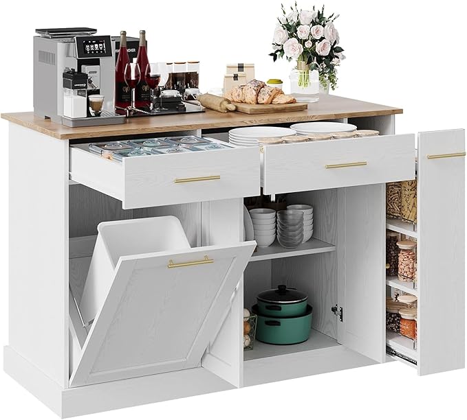 Rolling Kitchen Island Cart with Pull Out Spice Rack