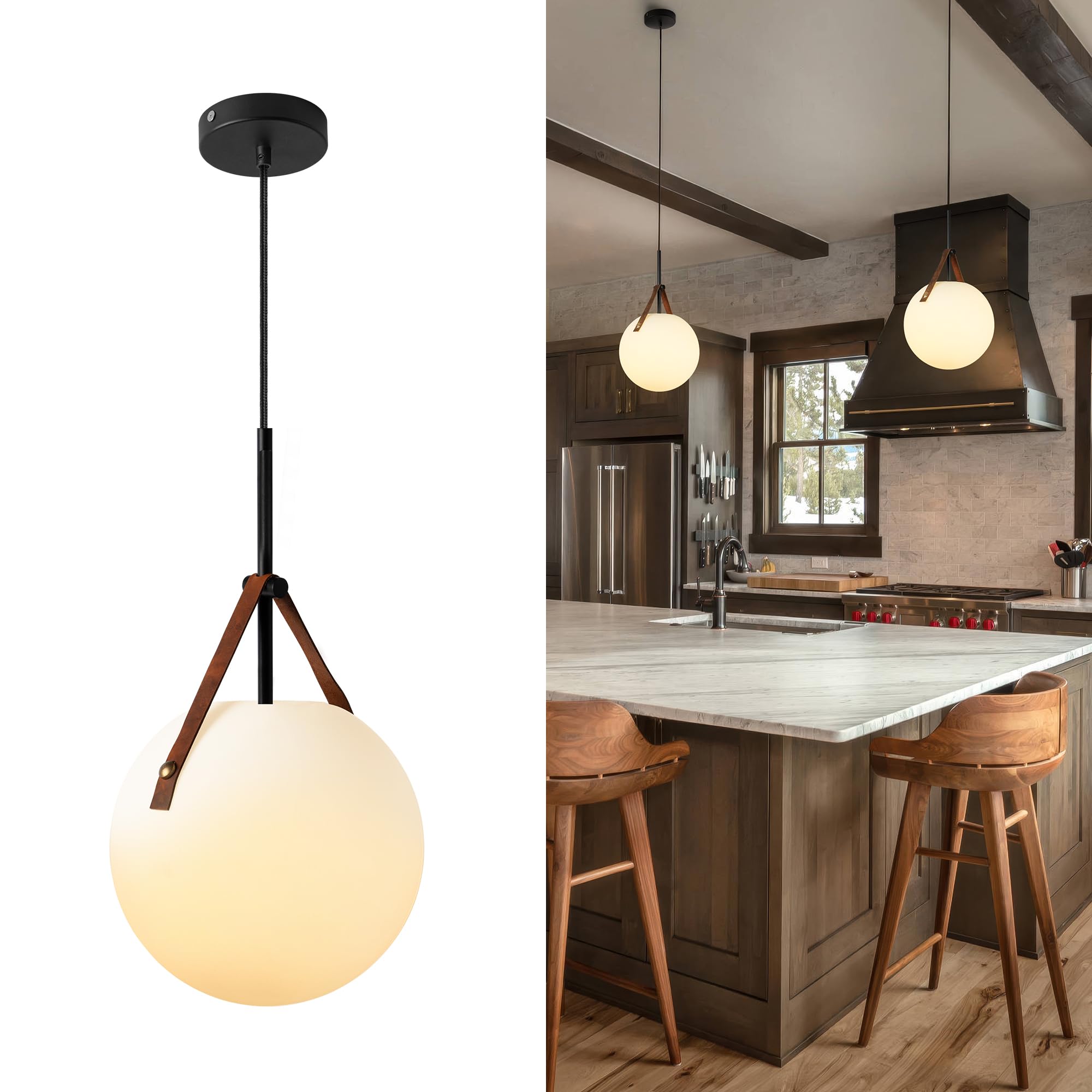 Globe Pendant Light, White Opal 9.6” Glass Pendant Light with 5W E26 Blub