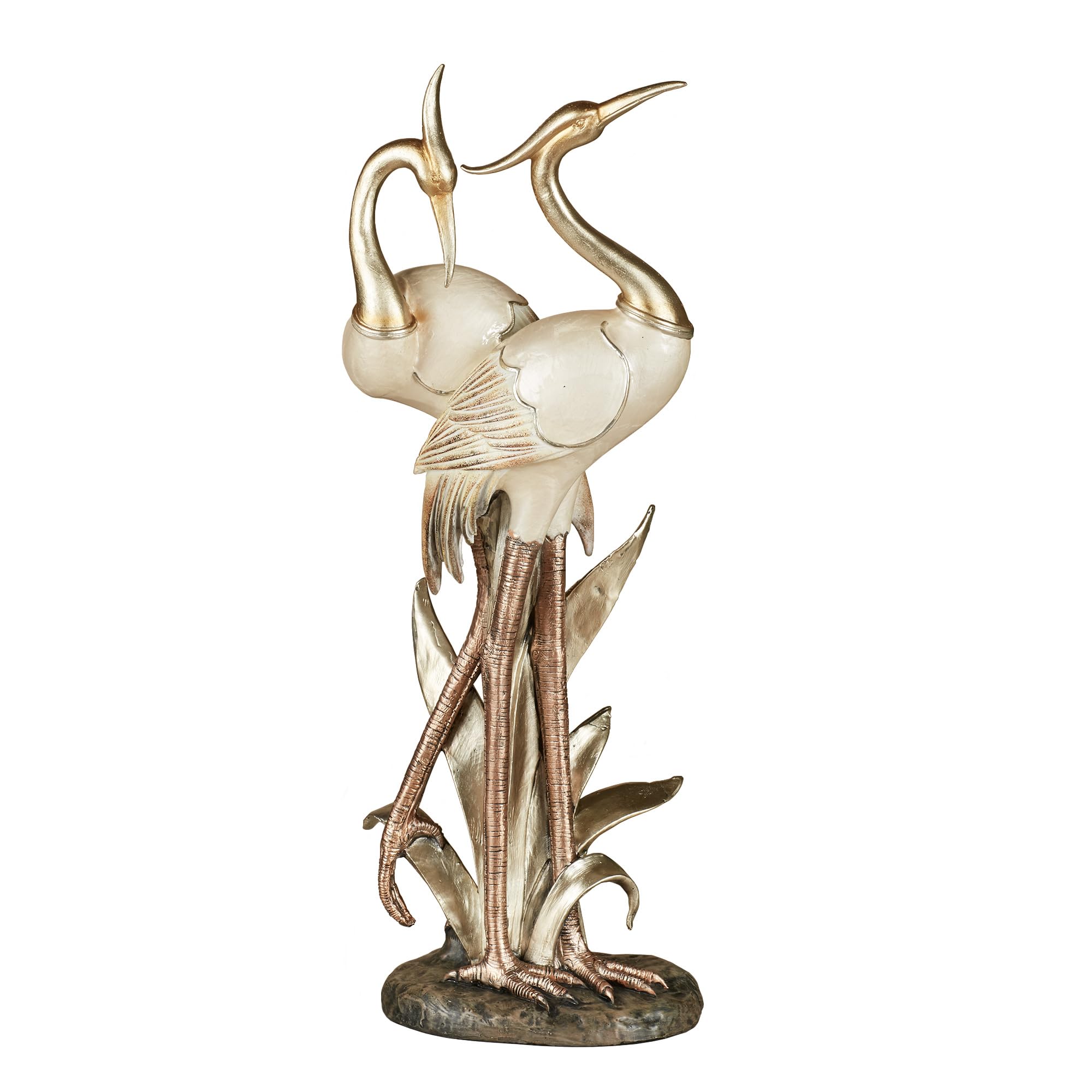 Touch of Class Pretty Pose Double Crane Metallic Table Sculpture - Ivory, Gold, Copper