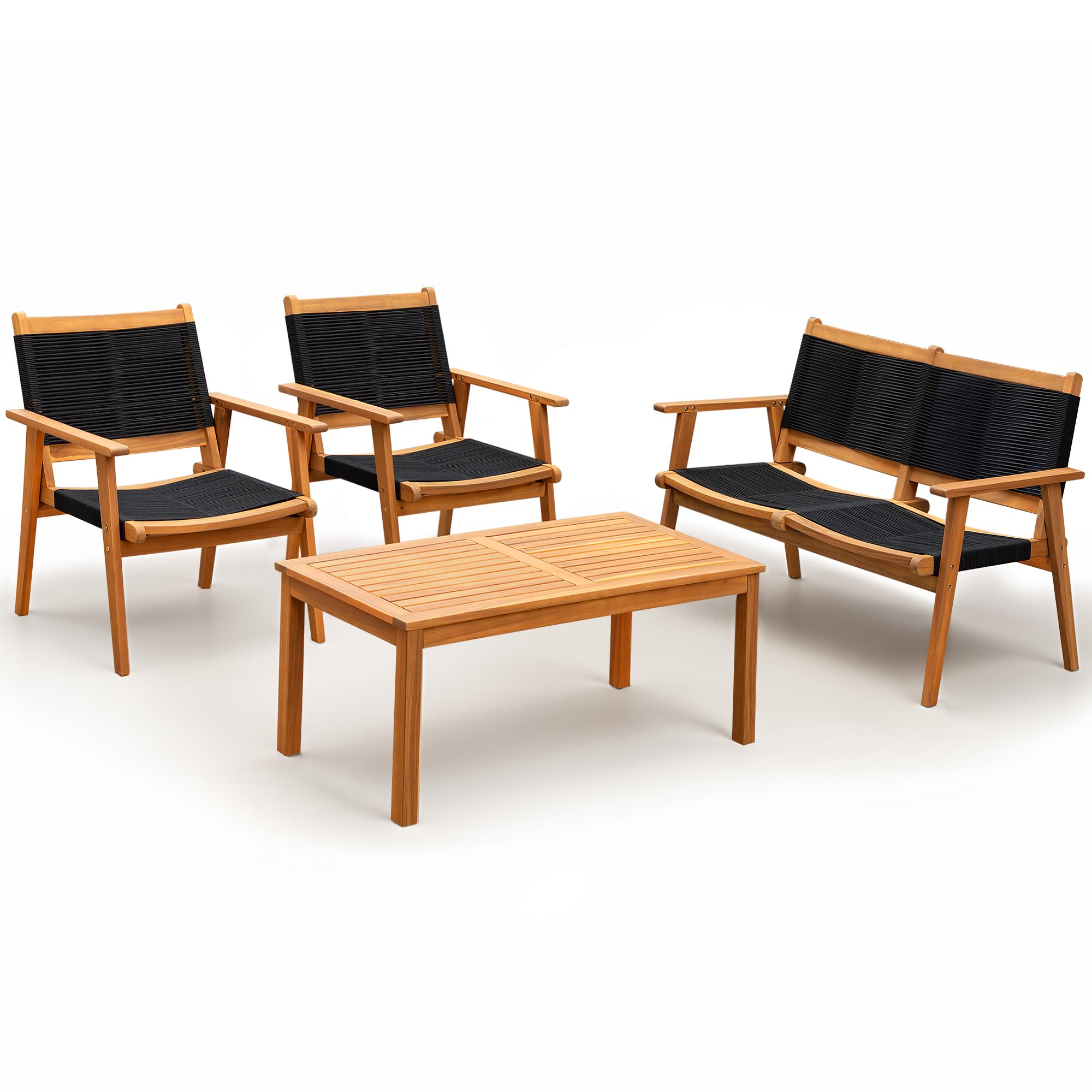 Outdoor Patio Furniture Sets Acacia Conversation Set Rope Woven Chairs