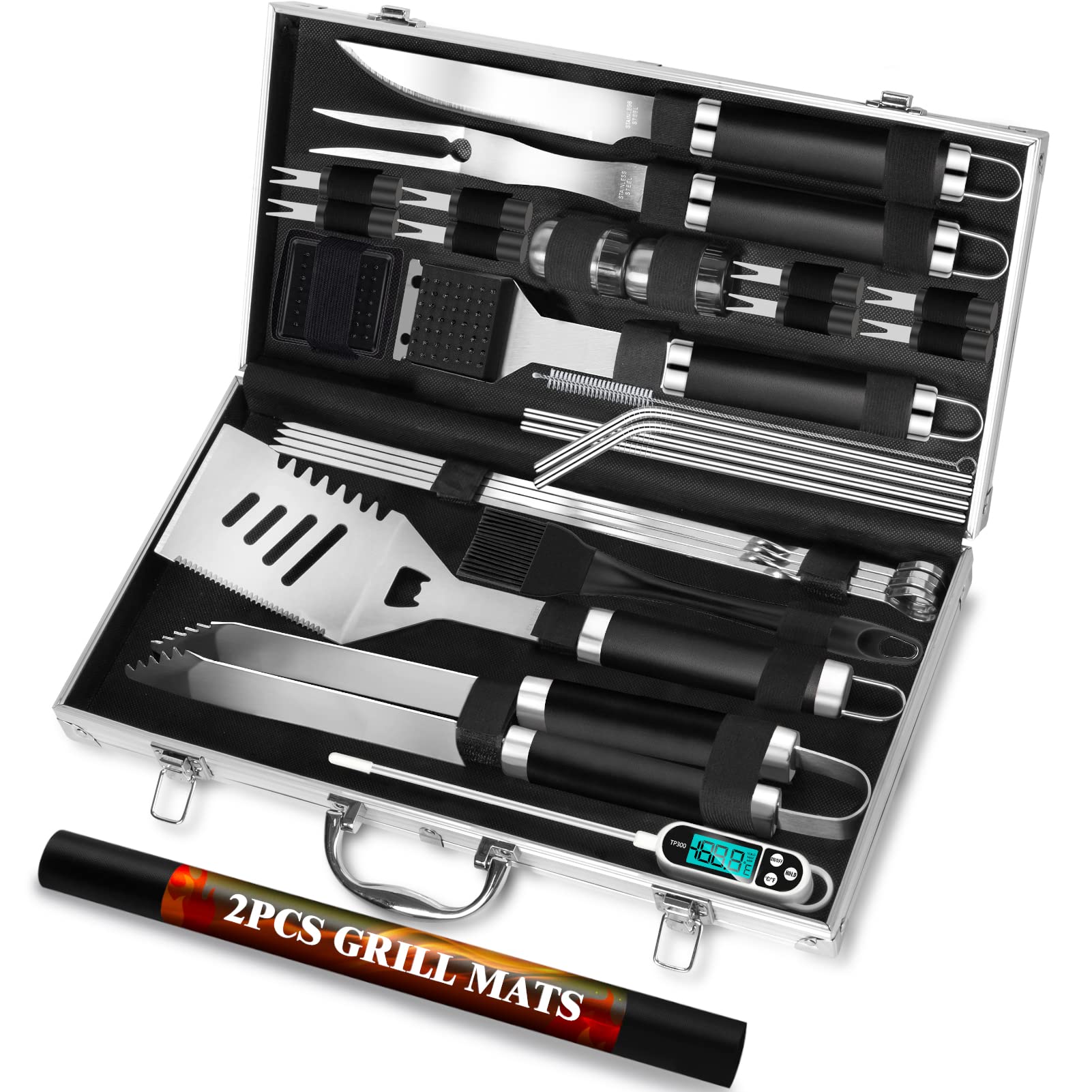 30pcs BBQ Grill Tool Set for Men Dad, Heavy Duty Stainless Steel Grill Utensils Set