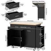 Bigbiglife Rolling Kitchen Island with 2 Drawers, Island Table for Kitchen with Drop Leaf, Kitchen Island Cart with Trash Storage Cabinet, Mobile Buffet Cabinet for Kitchen, Dining Room, Living Room