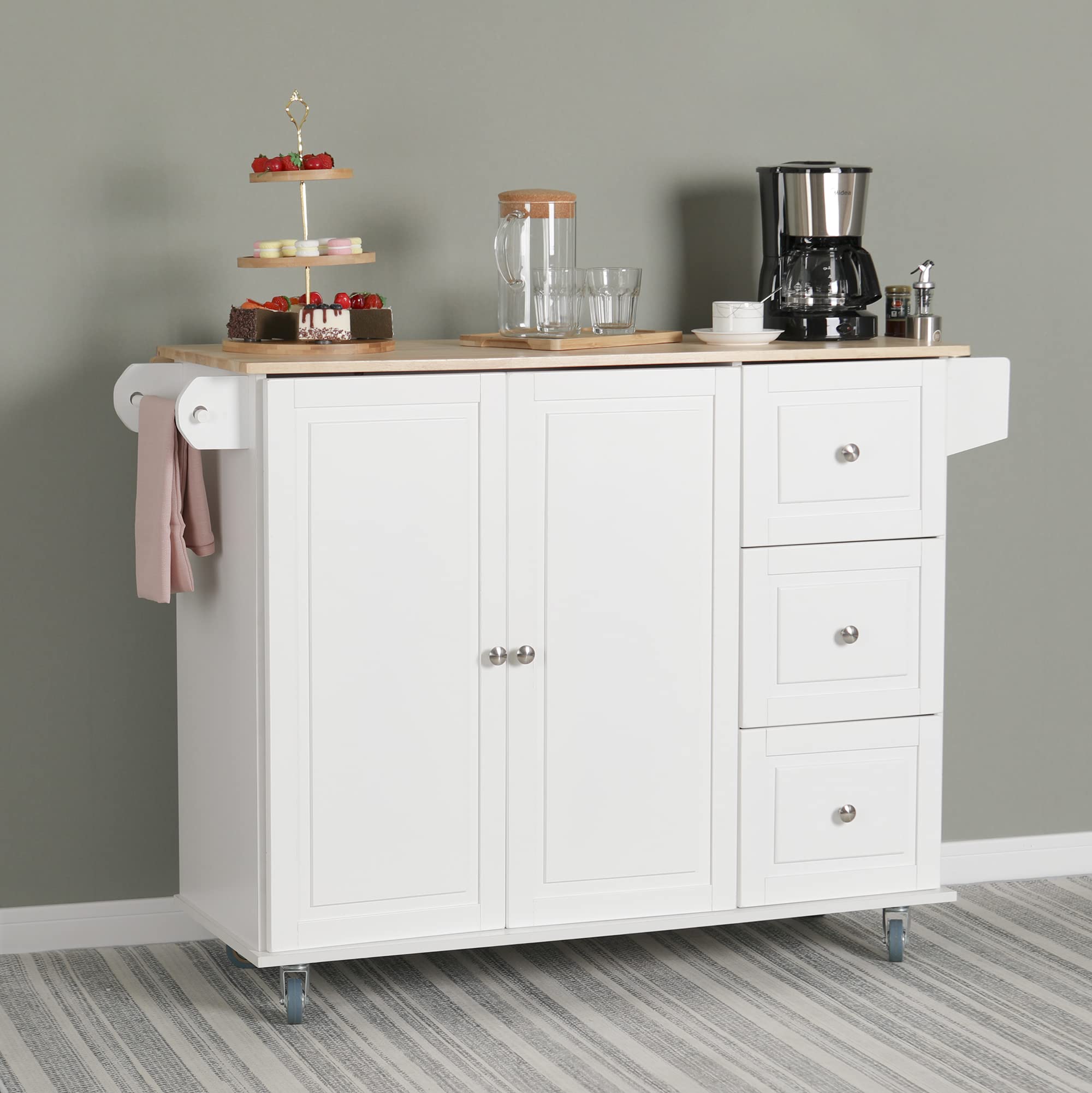 Kitchen Island on Wheels, Portable Rolling Kitchen Cart Storage Cabinet