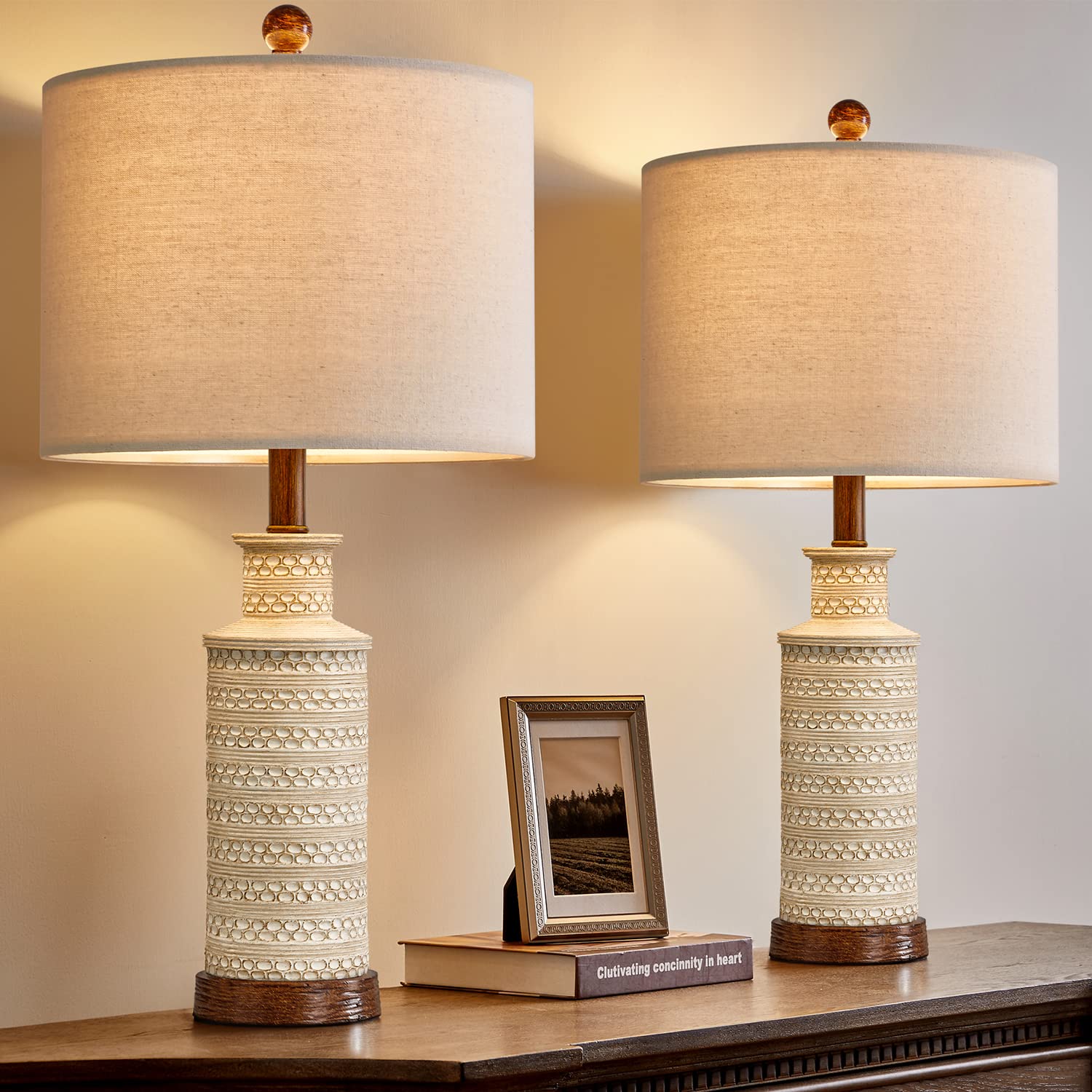 24'' Farmhouse Table Lamp Set of 2 for Bedroom Living Room Vintage Rustic