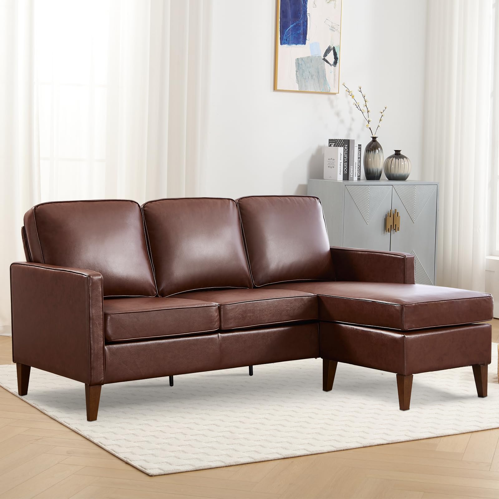 Sectional Sofa Couch, L Shaped Couch Faux Leather with Reversible Chaise