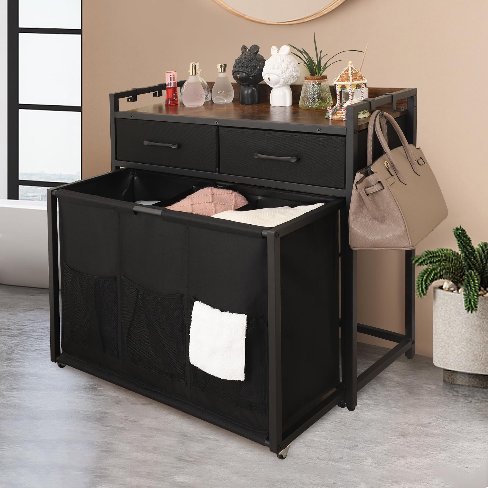 Rolling Laundry Sorter with wheels, Laundry Hamper 3 Section