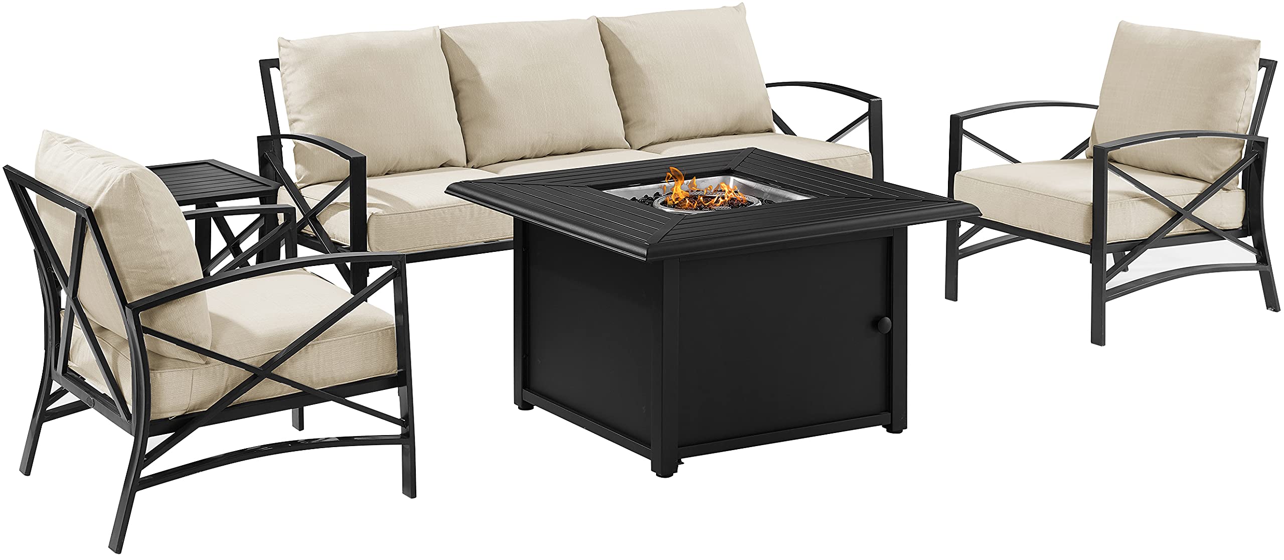 Kaplan 5-Piece Outdoor Sofa Patio Furniture Set with Propane Gas Fire Pit Table