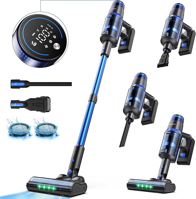 V25 Cordless Vacuum Cleaner, 680W 60Kpa Powerful Stick Vacuum with Dust Sensor