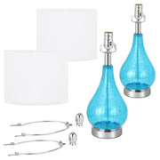 Lamps Set of 2, Modern 23.5” Blue Cracked Glass Bedside Lamps,