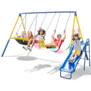 Starlight Metal Swing Set with 2 LED Light-Up Swings, Saucer Swing & 5ft Slide – Outdoor