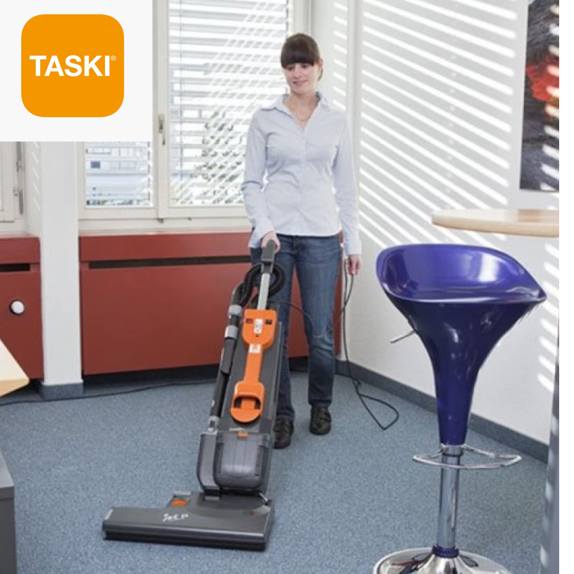 TASKI Jet 50 50-20 Dry Dual Motor Upright Vacuum, Grey and Orange