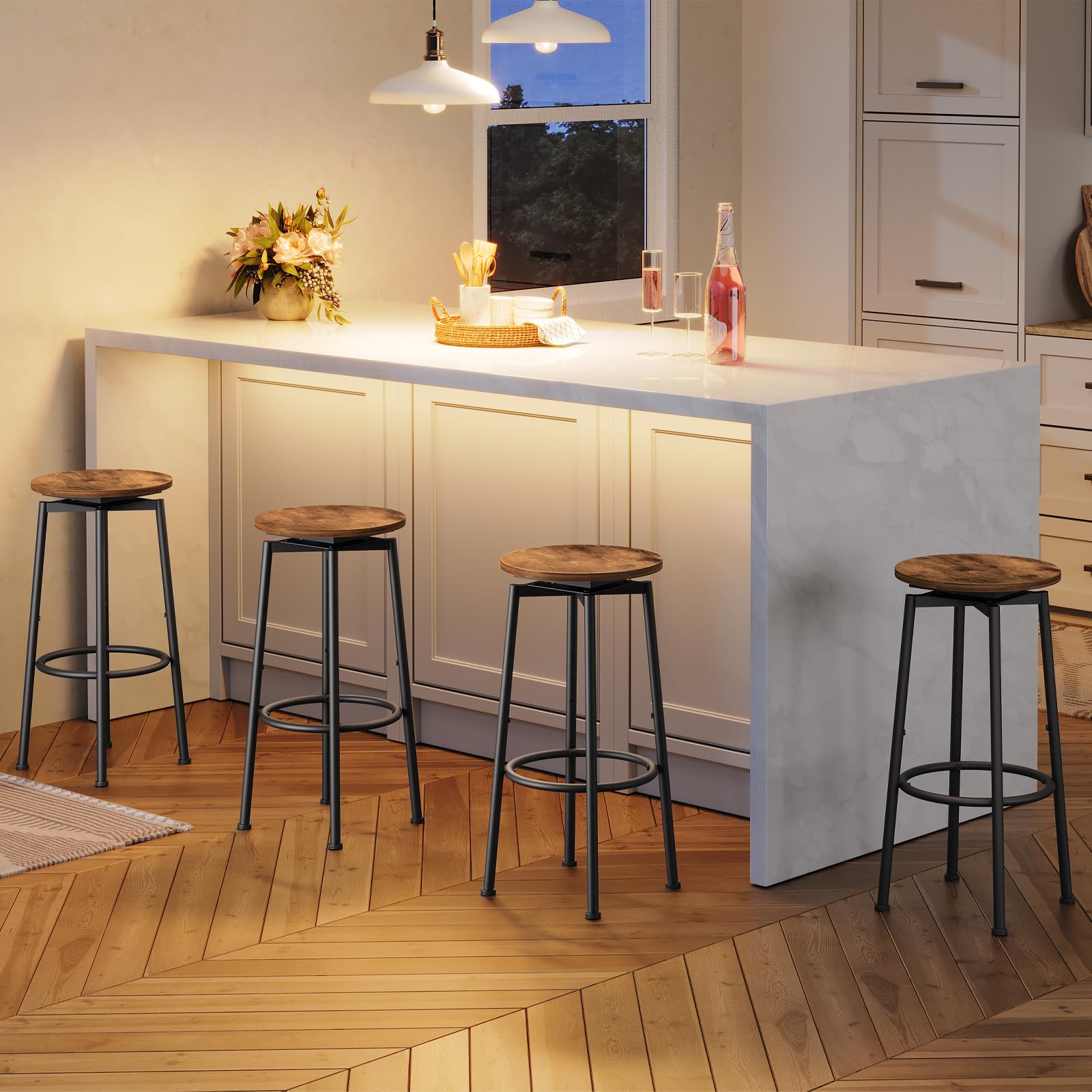 Bar Stools, Swivel Bar Stools Set of 2, 24.9" Round Bar Chairs
