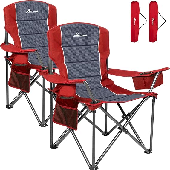 Oversized Camping Chairs,Heavy Duty Support 500 LBS,Padded Back & Arm Sport Chairs