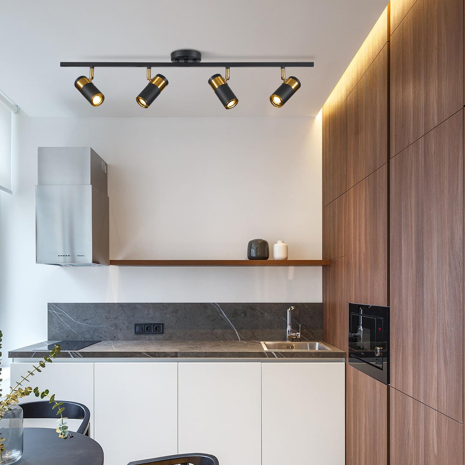 4 Lights Matte Black Track Lighting Modern Flush Mount Ceiling Light Modern