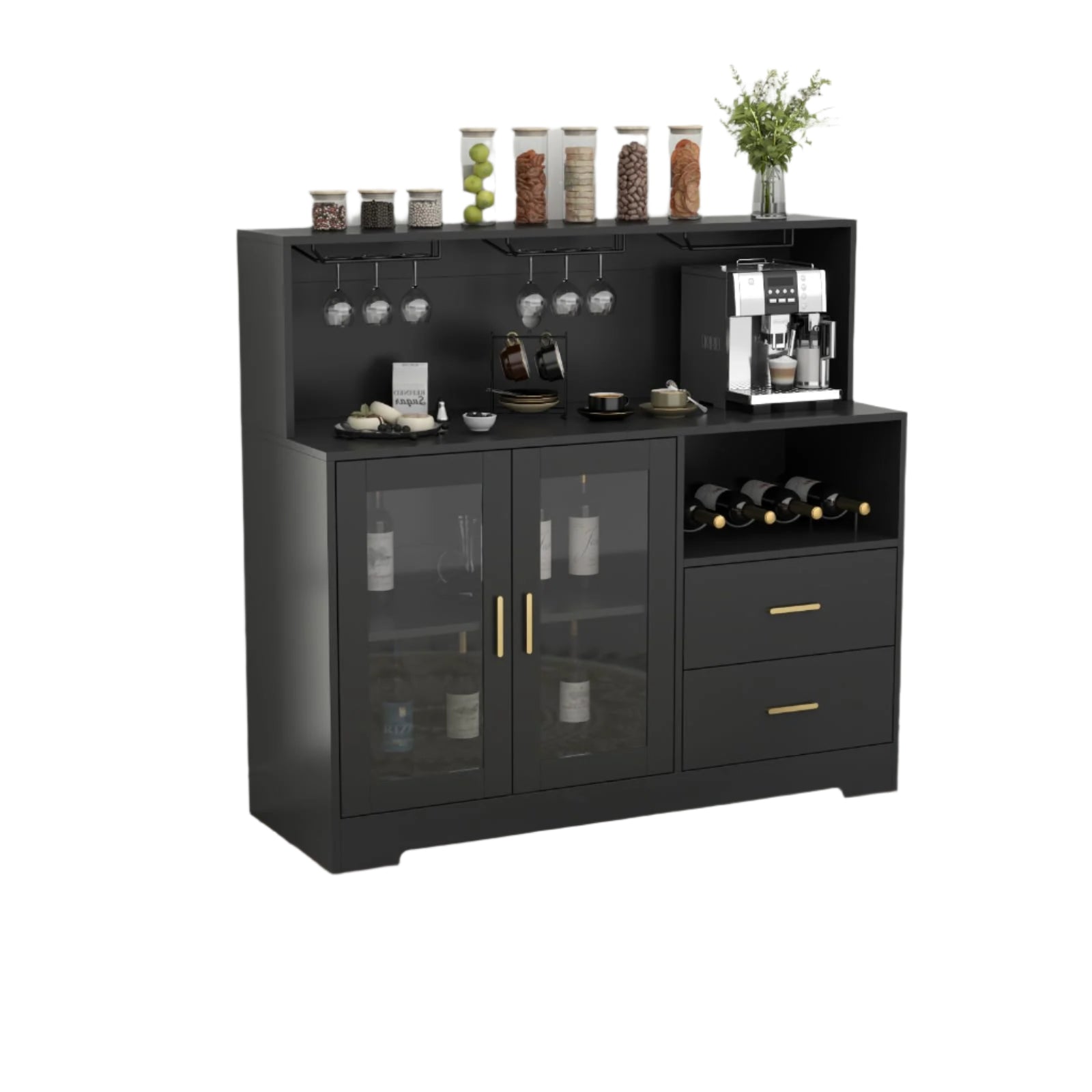 Wine Bar Cabinet with LED Light, Home Coffee Cabinet with Wine and Glass Rack