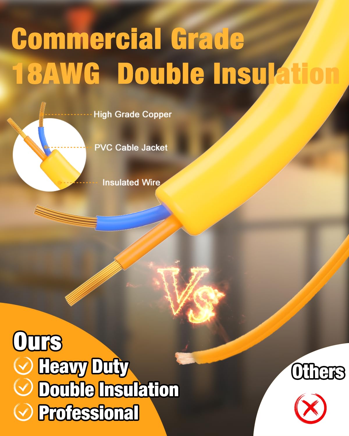 JC-LGL LED Construction String Light 100FT, 130W 16000Lm Industrial LED String Work Lights with 10 Bulbs, Linkable 5000K Super Bright Temporary Lighting for Construction Site, Job Site, Work Site