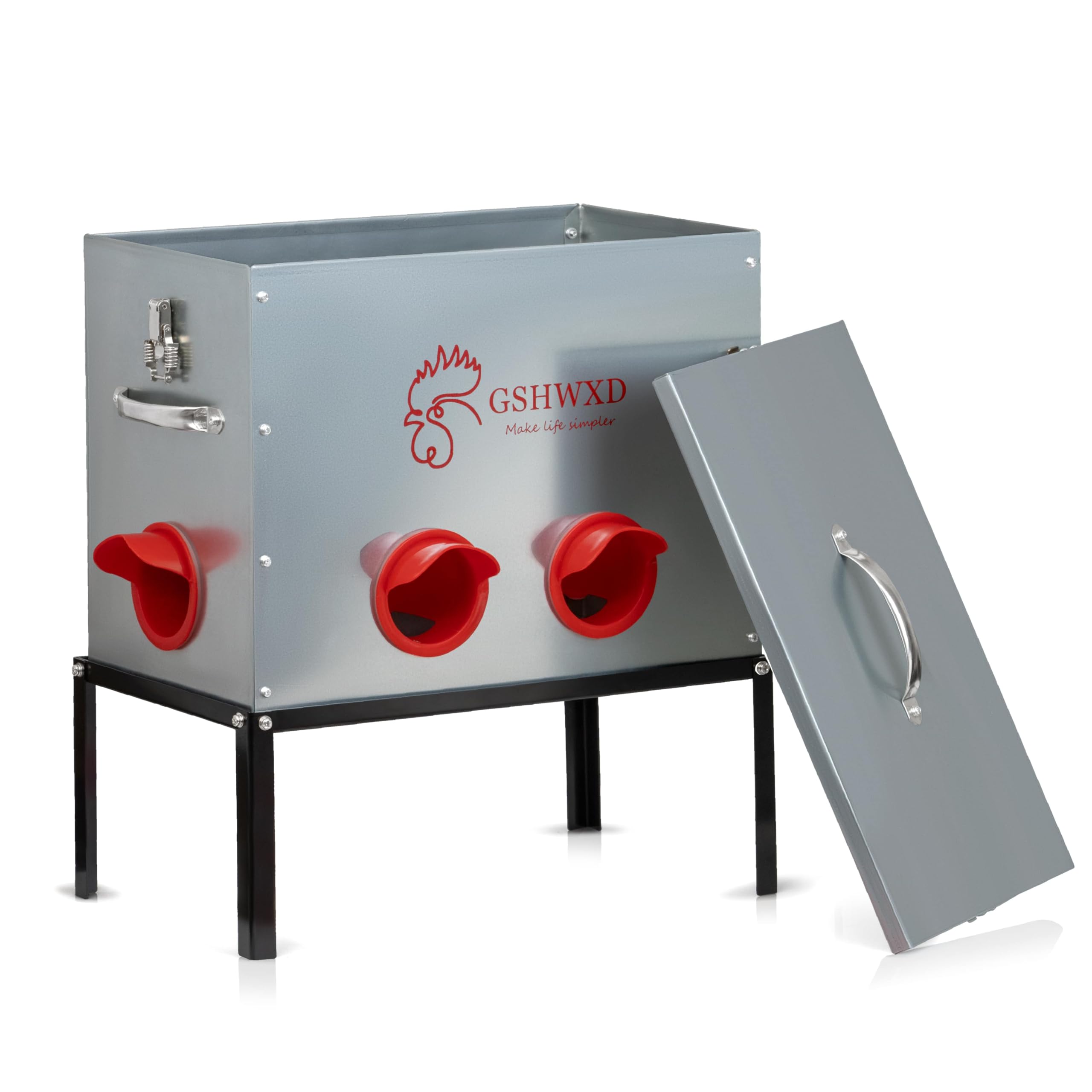 Automatic Chicken Feeder - 40 lb Capacity 6 Port Large Metal Chicken Feeders