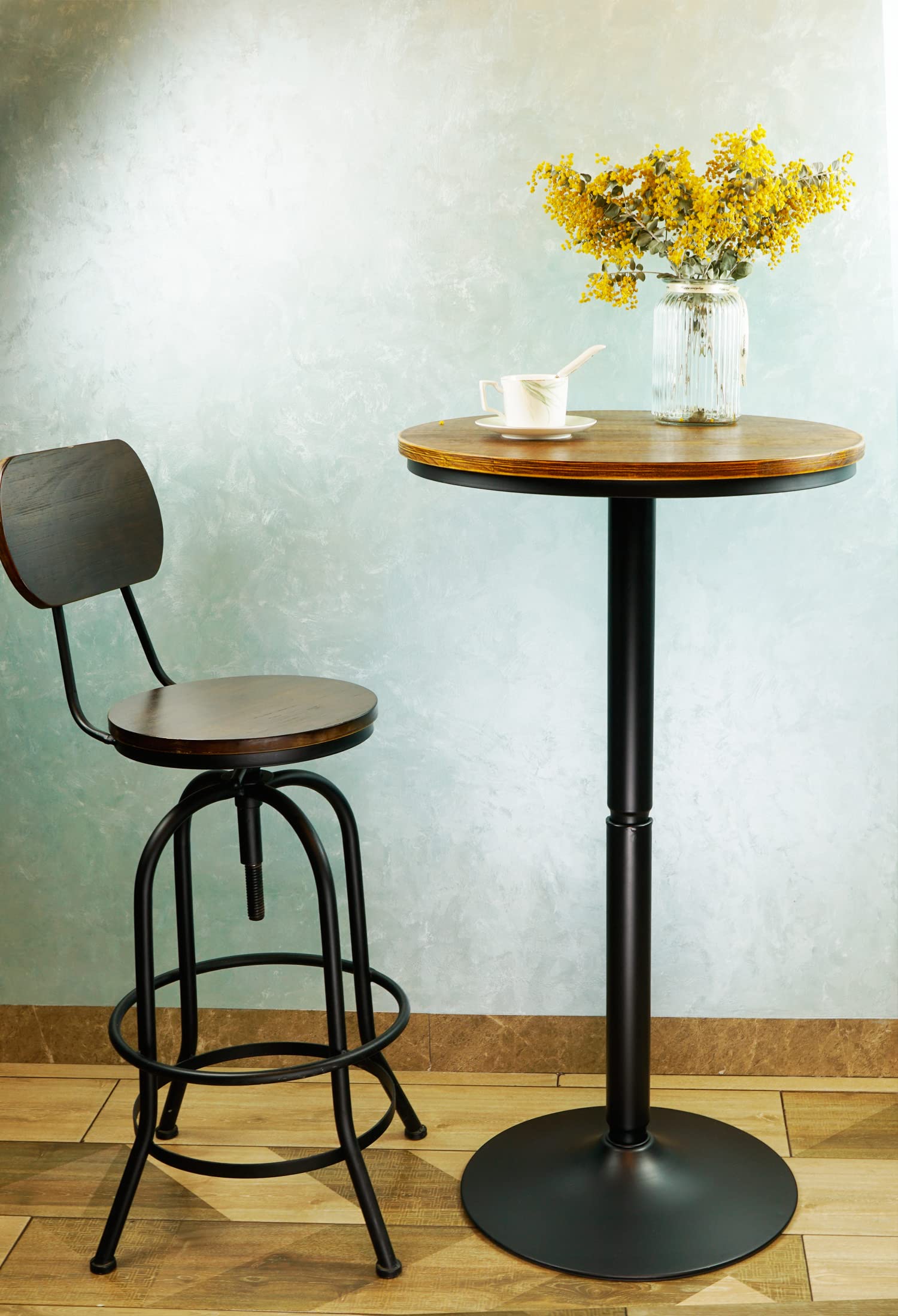 Round Bar Height Bistro Pub Table - Natural Wood Top
