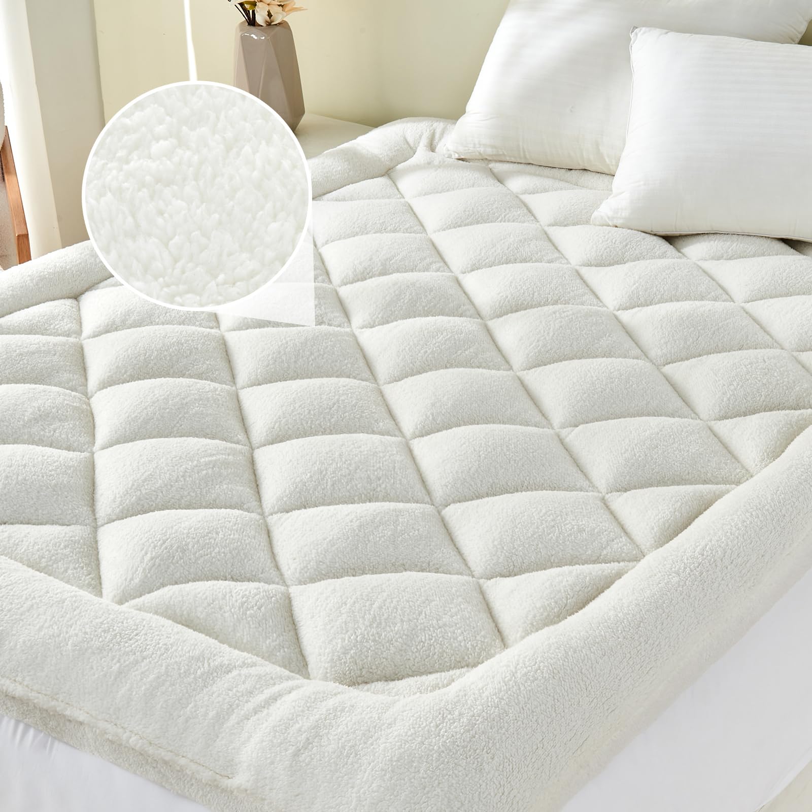 Mattress Topper Queen for Back Pain Thick Mattress Pad Cover Protector Sherpa