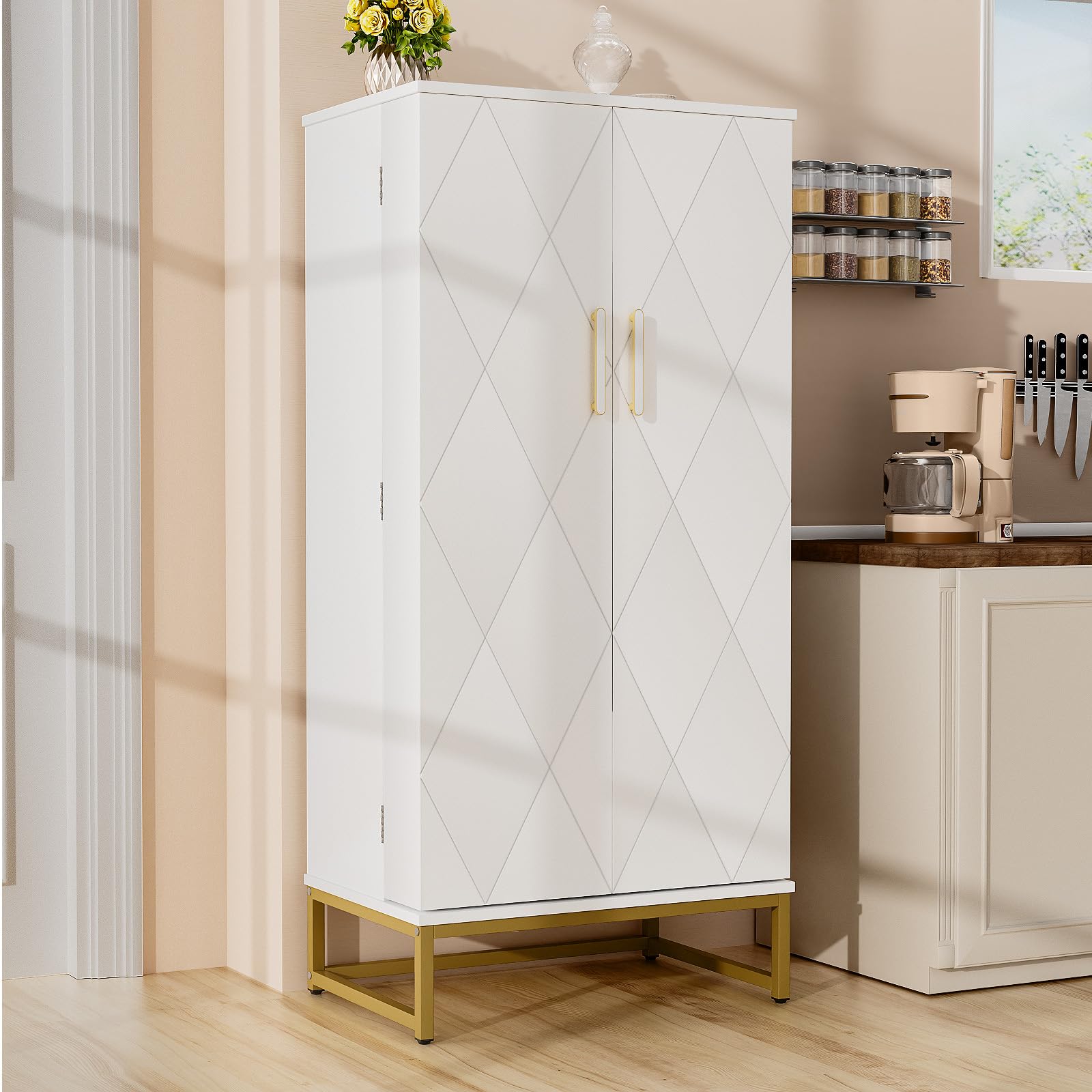 51” Pantry Cabinets, White Freestanding Kitchen Pantry Storage Cabinet