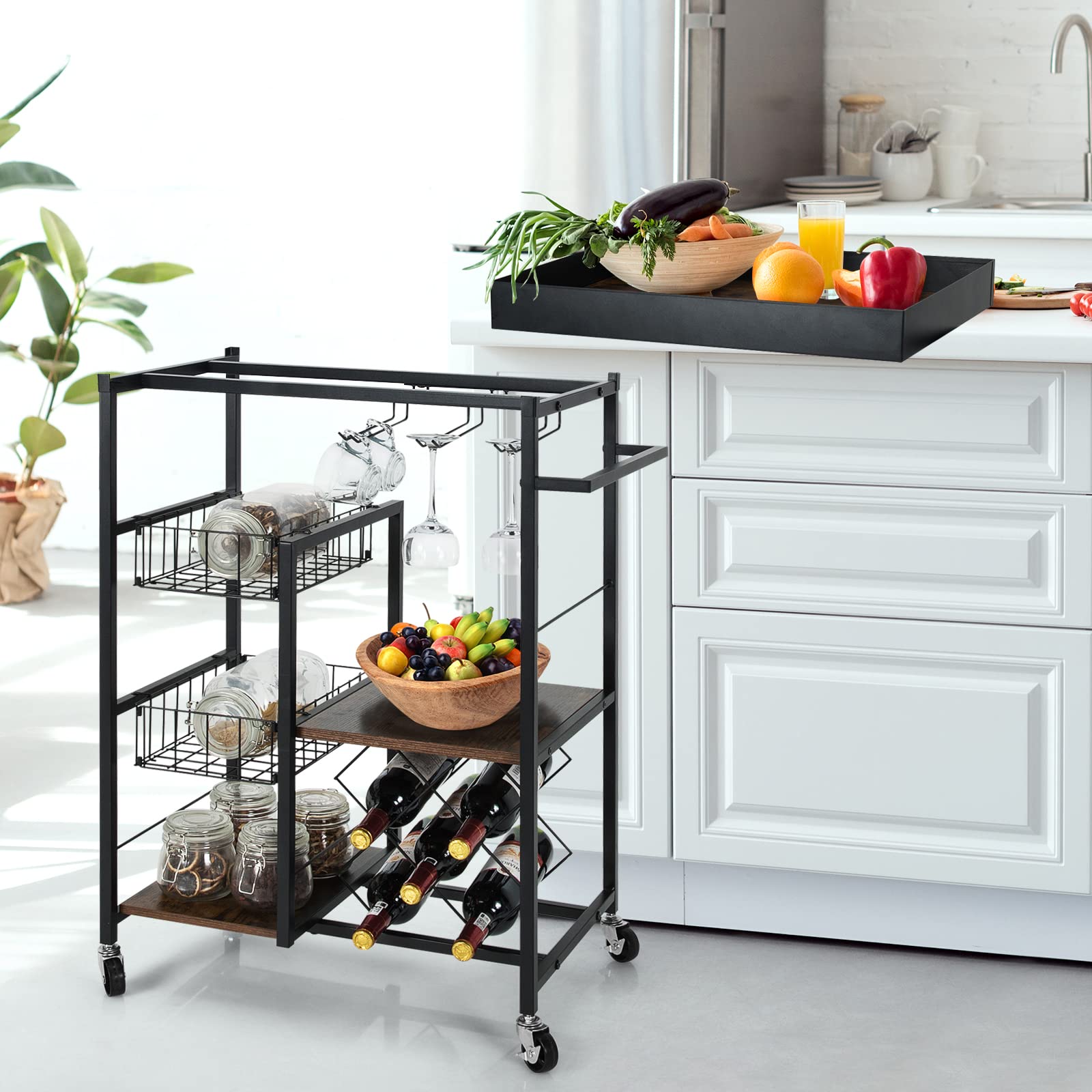 Kitchen Island Cart on Wheels, with Removable Top, 4-Tier Rolling Utility Cart