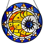 9.84'' Moon Stained Glass Window Hanging, 1 Pc Crescent Sun Stained Glass Panel