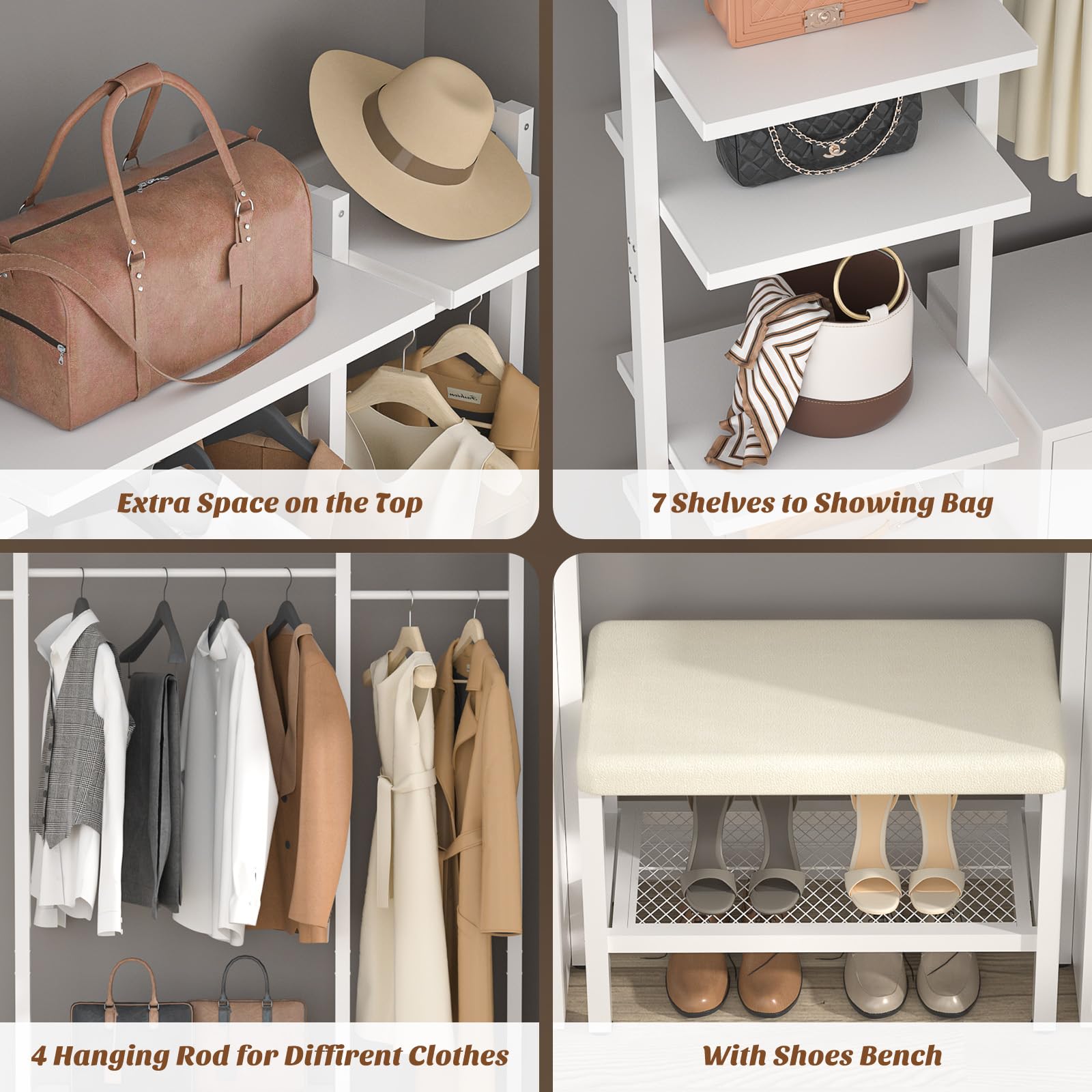 8FT Closet Organizer with 6-Drawers, 96'' Wood Organizer with Storage