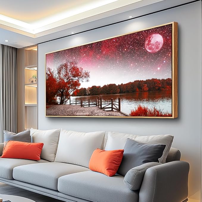 Wood Framed Canvas Wall Art - Large Abstract Ink Canvas Prints for Living Room