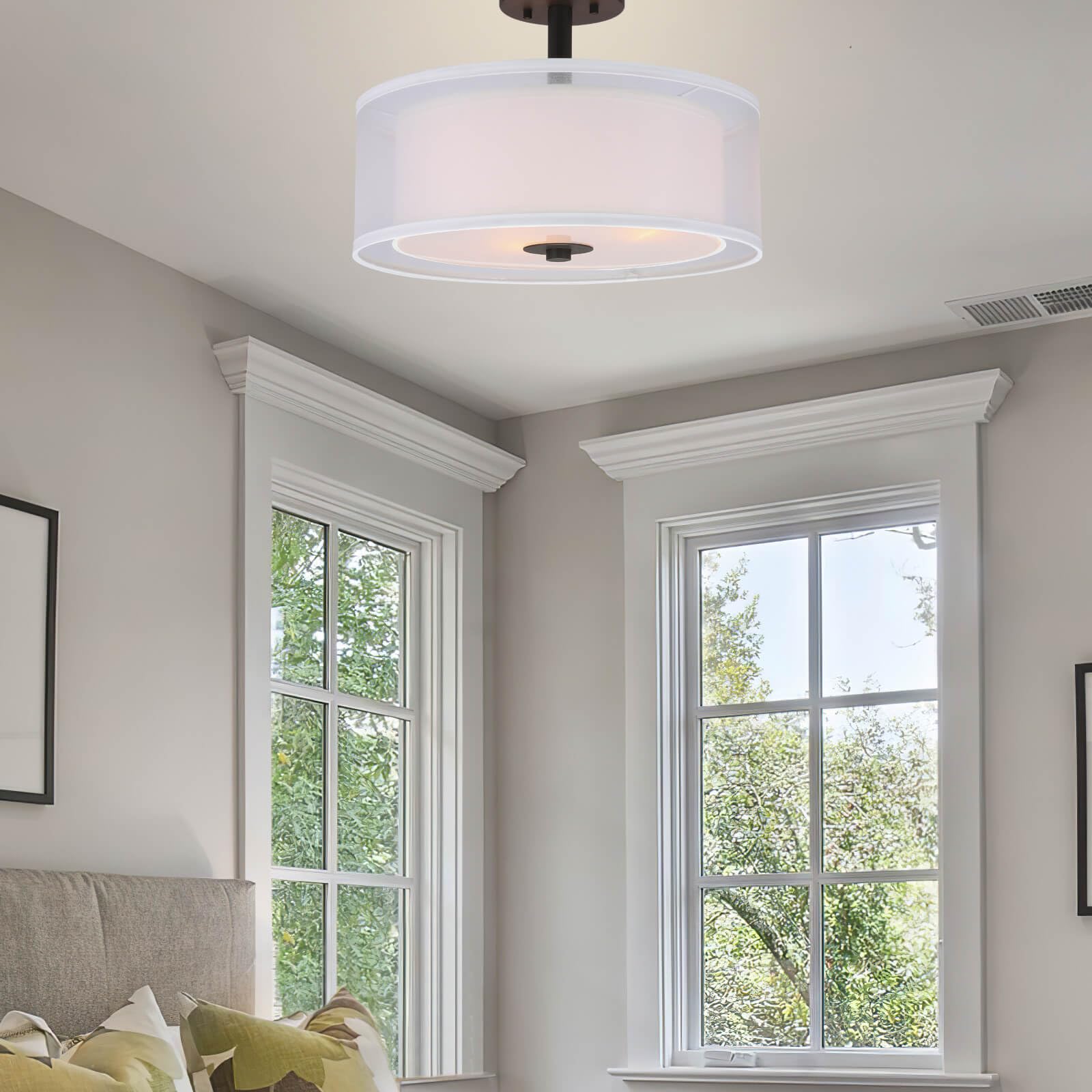 Flush Mount Ceiling Light, 3 Light Drum Semi Flush Light, 16" Close to Ceiling Light